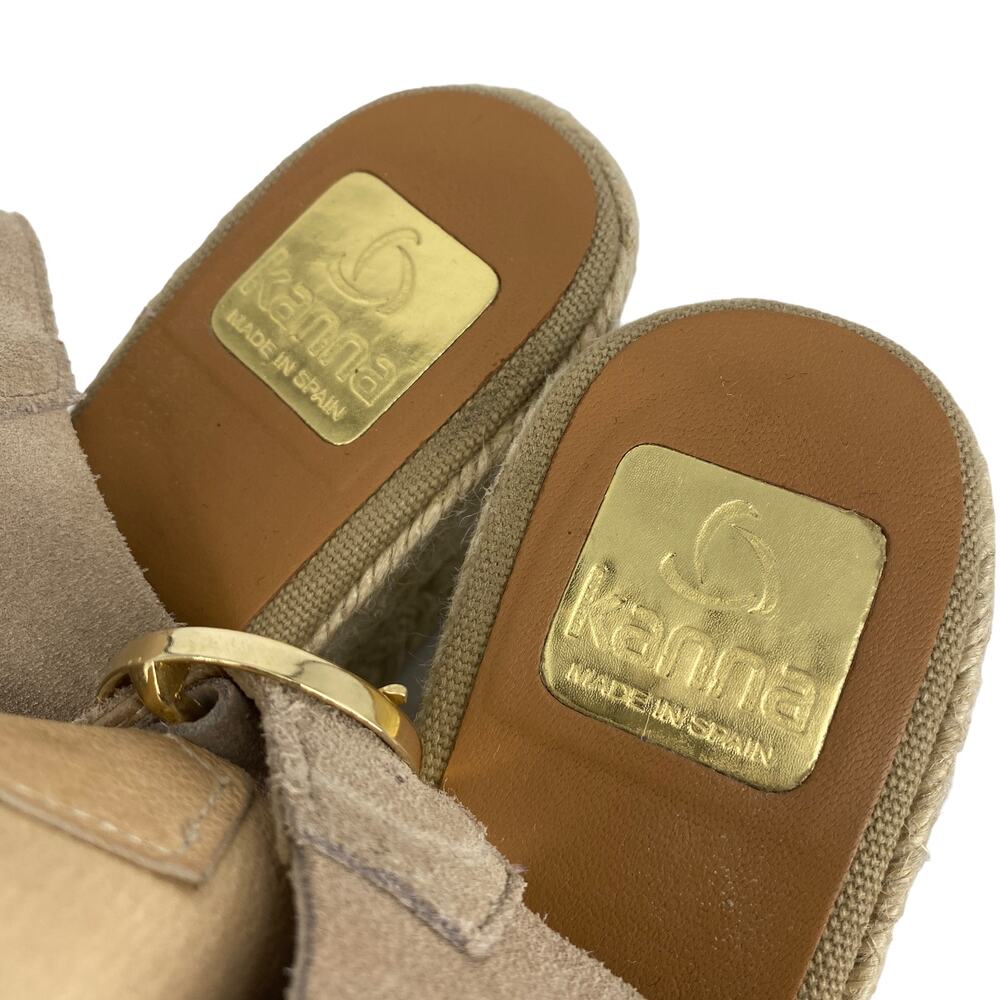 Women's KANNA Size 39 Beige Suede Wedge Espadrille Sling Back Sandals Peep Toe - Picture 5 of 13